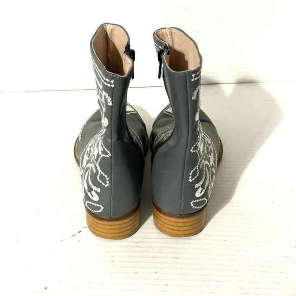 PLOMO Embroidered Leather Ankle Boots Made In Spain Grey Zipper Size 36 US 5.5-6 - Picture 4 of 12